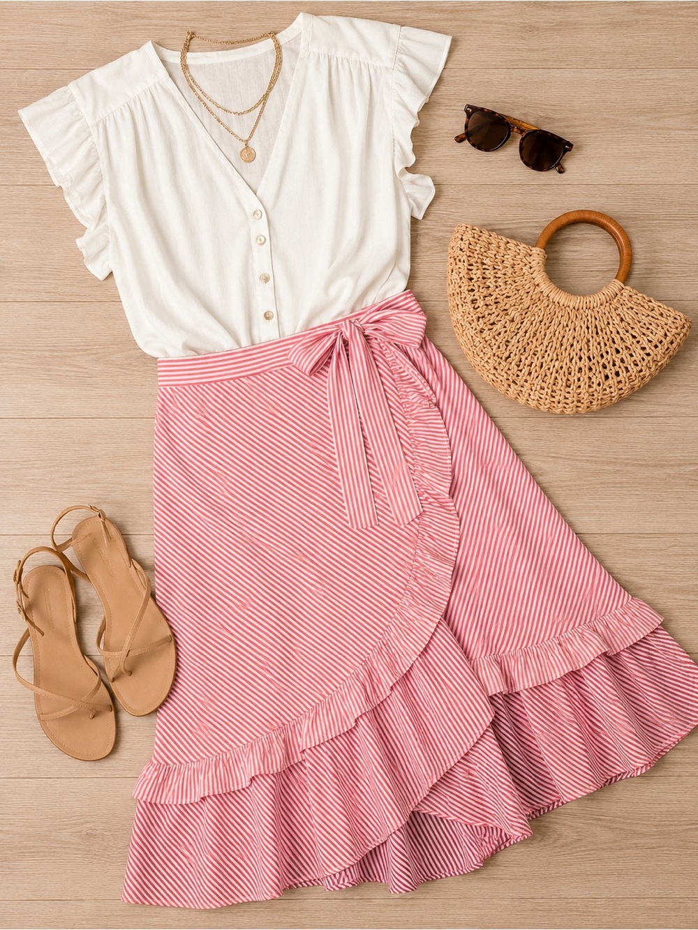Anthropologie Maeve Penny Ruffled Striped Midi Wrap Skirt